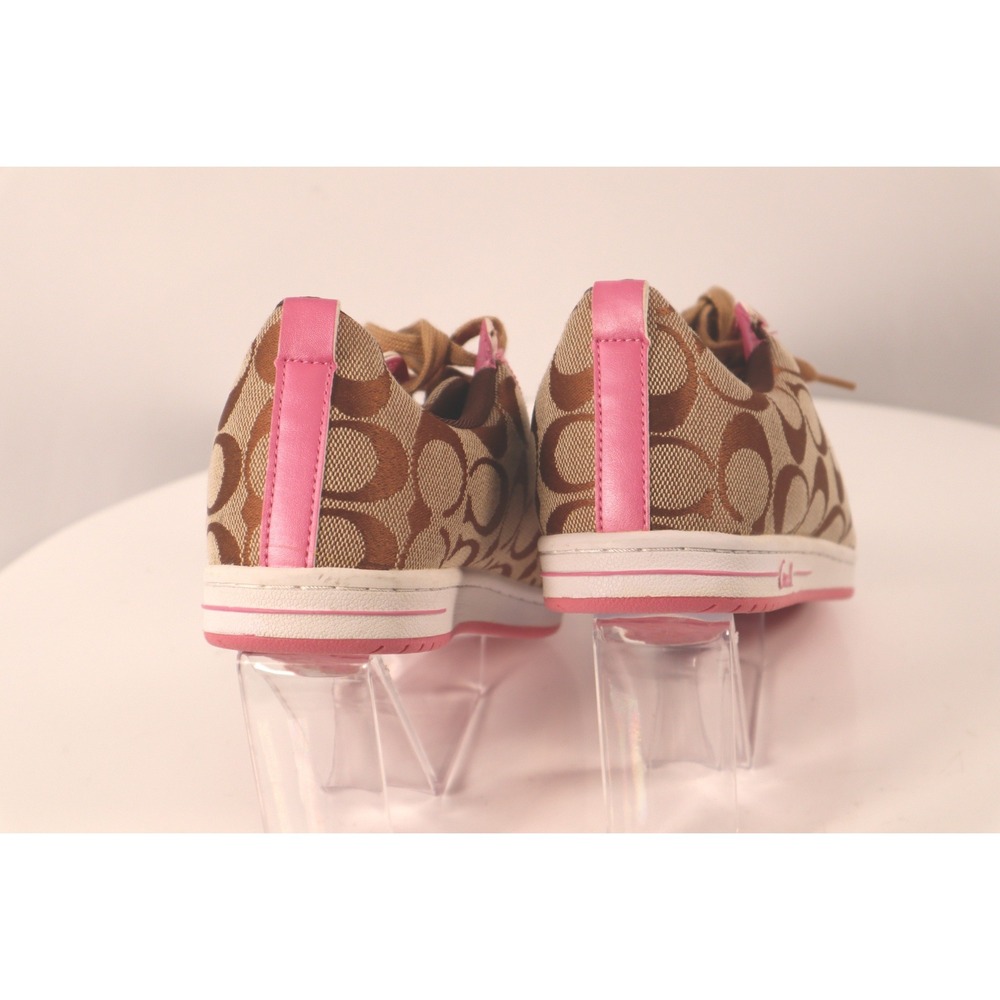 Coach Signature Monogram Canvas Low Sneakers Brown Pink Leather Trim-Size 8.5 - Picture 3 of 9